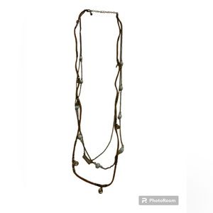 4/$20 Necklace: layered casual teal, leather, brown EUC